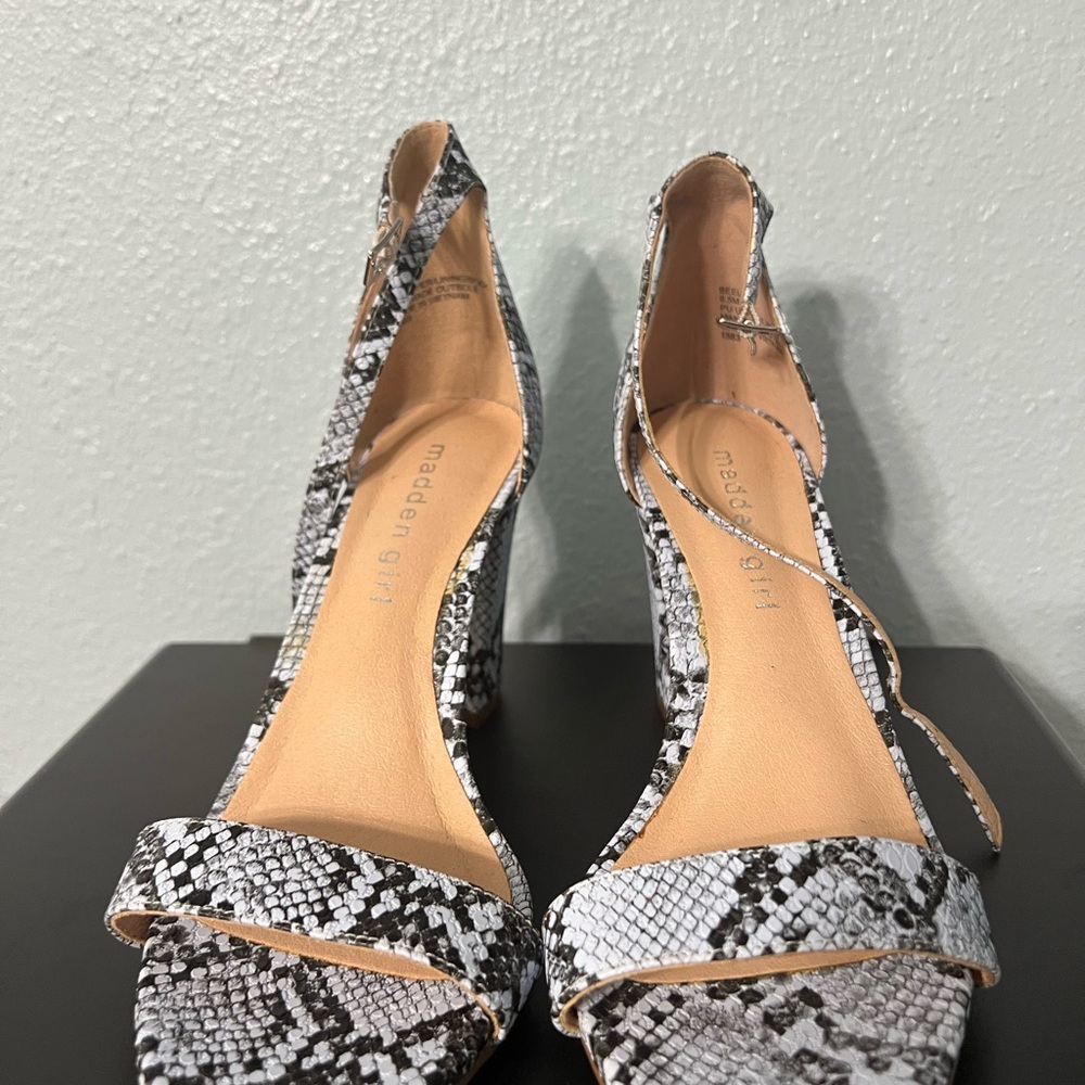 Madden Girl Snake Print Heels - Black and White